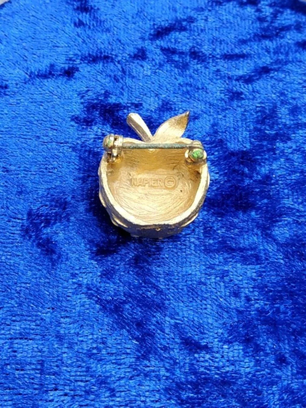 vintage napier gold tone teachers apple brooch